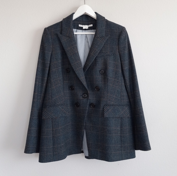 Veronica Beard Yareli Dickey Jacket Wool Navy Multi Plaid - Picture 4 of 16